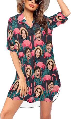 Custom Womens Swimsuit Coverups Personalized Face Bathing Suit Funny Chiffon Bikini Swimwear Beach Cover Up Dress Shirt in Saudi Arabia