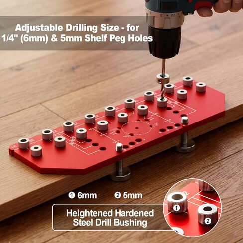 2-in-1 Shelf Pin jig and Hinge Jig, 1/4" And 5mm Metal Drilling Jig, Aluminum Cabinet Hole Pag Jig Template with Clamping Function, Straight Holes Hardware Jig in Kuwait