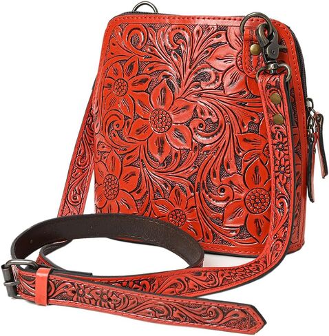 American Darling Western Leather Crossbody Bag Hand Tooled Floral Carved Purse with Adjustable Strap in Saudi Arabia