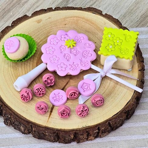 Enchanted Garden Stamps for Cookies, Pastries, Clay, and Ceramics – Flower, Ladybug, Bee, & More, Also Used as Cookie and Brazilian Brigadeiro, 9-Piece Stamp Set. in Kuwait