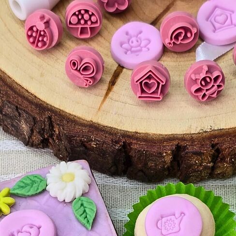 Enchanted Garden Stamps for Cookies, Pastries, Clay, and Ceramics – Flower, Ladybug, Bee, & More, Also Used as Cookie and Brazilian Brigadeiro, 9-Piece Stamp Set. in Kuwait