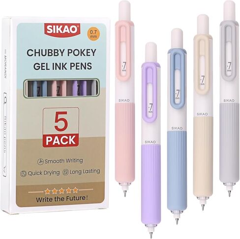 أقلام جل صغيرة سمينة، 5 عبوات من أقلام حبر جل موراندي السمينة، حبر أسود قابل للسحب برأس رفيع 0.7 مم، أقلام جمالية سميكة للممرضات والمعلمين والمكاتب، قرطاسية محايدة بسيطة in Kuwait