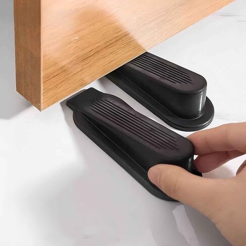 2 Pack Door Stoppers - Premium Rubber Wedge for Bottom of Door, Sturdy Stackable Floor Stops for Heavy Duty Carpets, Ideal for Closing Door Gaps, Black in Saudi Arabia