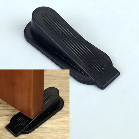 2 Pack Door Stoppers - Premium Rubber Wedge for Bottom of Door, Sturdy Stackable Floor Stops for Heavy Duty Carpets, Ideal for Closing Door Gaps, Black in Saudi Arabia