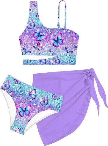 ALISISTER Girls Swimsuits 3 Piece Cutout Bikini for Teens Adjustable Straps Quick Dry Bathing Suit with Cover Ups 7-16T in Saudi Arabia