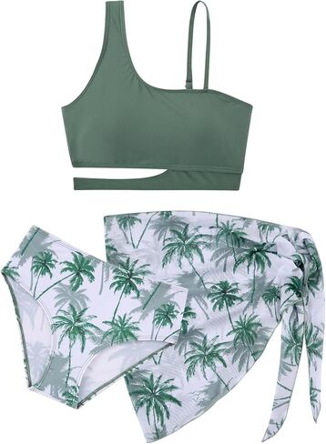 ملابس سباحة للفتيات من ALISISTER مكونة من 3 قطع بكيني للمراهقين بأشرطة قابلة للتعديل بدلة استحمام سريعة الجفاف مع غطاء 7-16T in Kuwait