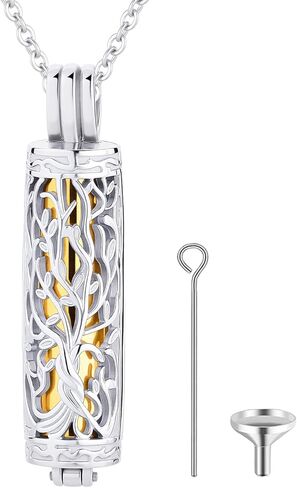 اسطوانة مجوهرات الحرق شجرة الحياة جرة رماد قلادة للنساء الرجال قارورة جرة القلائد للرماد أحب أحد المجوهرات التذكارية مع تذكار صغير جرة تذكارية الرماد المجوهرات in Kuwait