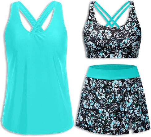 Daci Womens 3 Piece Tankini Swimsuits with Skirt - Tummy Control Bathing Suit Swim Tank Top Sport Bra 2026 Athletic Swimwear in Saudi Arabia