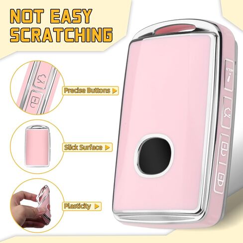 FT FUNTOR for Mazda Key Fob Cover,4 Buttons with Silver Edge TPU Key Cover,Compatible with Mazda 3/6/3 Hatchback/CX-5/CX-6/CX-9/CX30/CX-50/CX-70/CX-90 (B-Pink) in Saudi Arabia