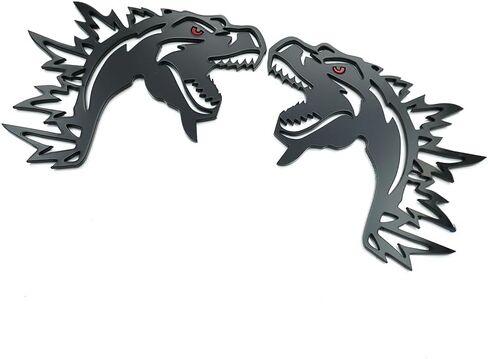 Pair Set Godzilla 3D Emblem Red Eye Black Hell Fender Angry Agressive Badges Replacement for Universal Car Body Motorcycle SUV Door Window Decoration (Gloss Black Red) in Saudi Arabia