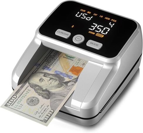 كاشف العملات المزورة مع شاشة رقمية مقاس 2.8 بوصة، كشف دقيق للأشعة فوق البنفسجية/MG/IR/الصورة/الحجم، توجيه بأربعة اتجاهات وجهاز محمول لكشف النقود المزيفة، متوافق مع الدولار الأمريكي واليورو، فضي in Kuwait