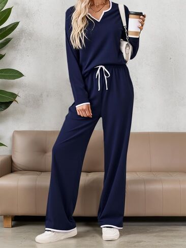 طقم بيجامة نسائي 2 قطعة 2026، ملابس نوم برقبة على شكل حرف V وأكمام طويلة وسراويل برباط لخريف الشتاء in Saudi Arabia