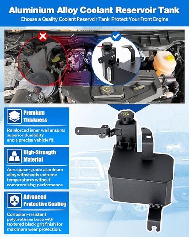 603-839 خزان خزان سائل التبريد مع مستشعر وغطاء لرام 2500 3500 4500 5500 L6 6.7L 2013-2018، يستبدل # 68166475AC 68096261AA 68166475AB خزان تجاوز سائل التبريد، سبائك الألومنيوم in Kuwait