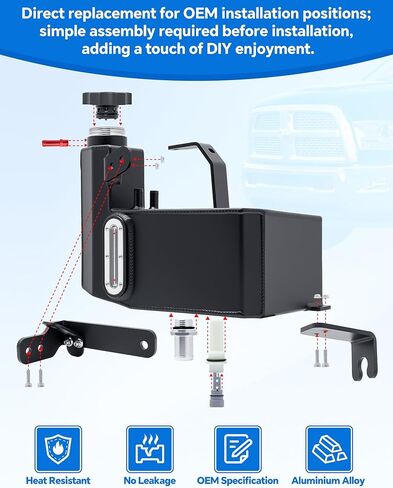 603-839 خزان خزان سائل التبريد مع مستشعر وغطاء لرام 2500 3500 4500 5500 L6 6.7L 2013-2018، يستبدل # 68166475AC 68096261AA 68166475AB خزان تجاوز سائل التبريد، سبائك الألومنيوم in Kuwait