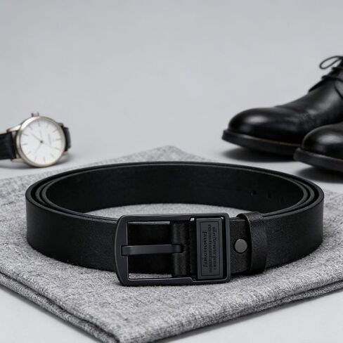 Men's Leather Dress Belt, Adjustable Needle Buckle Strap with Keeper Loop in Saudi Arabia