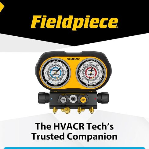 مجموعة أجهزة قياس تناظرية ذات 4 منافذ من Fieldpiece GS434F - مشعب تبريد HVACR مع زجاج رؤية وحاملات خراطيم قابلة للتبديل ومقابض عالية القبضة - تشخيصات ميدانية موثوقة in Kuwait