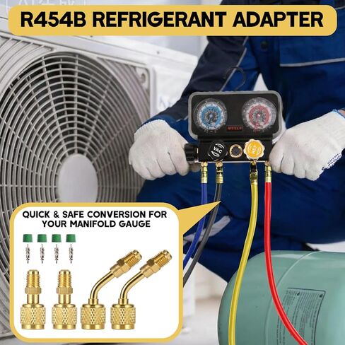 محول Wayona A2L R32 R454B محول نحاسي مقسم صغير محول قياس مشعب تيار متردد مع تصميم أمان بخيط عكسي 1/4 بوصة ذكر إلى 1/4 بوصة، مجموعة أدوات أنظمة التدفئة والتهوية وتكييف الهواء الكاملة للسيارات in Kuwait