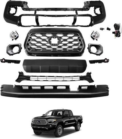 MGWILL Front Bumper Cover Kit Compatible with 2016 2017 2018 2019 2020 2021 2022 2023 Toyota Tacoma W/Upper Grille Lower Grill & Fog Lights - Full Body Set in Saudi Arabia