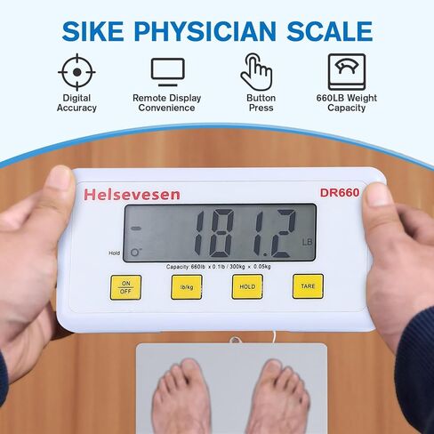 مقياس هيلسيفسن الكبير لعلاج السمنة، سعة 17.75 بوصة/40 سم - 700 رطل، مقياس طبيب محترف مع شاشة عرض عن بعد، مقياس المصارعة، موازين اللياقة البدنية والرياضية in Kuwait