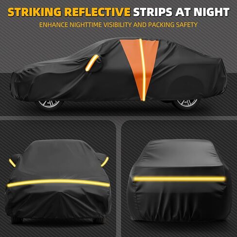 غطاء سيارة مكون من 10 طبقات مقاوم للماء في جميع الأحوال الجوية، أغطية سيارة مبطنة من القطن الناعم للسيارات وغطاء ثلجي للسيارة مع سحاب للباب، مناسب عالمي لسيارة السيدان مقاس 186 بوصة - 193 بوصة طول، مقاس A5 (انظر جدول المقاسات) in Kuwait