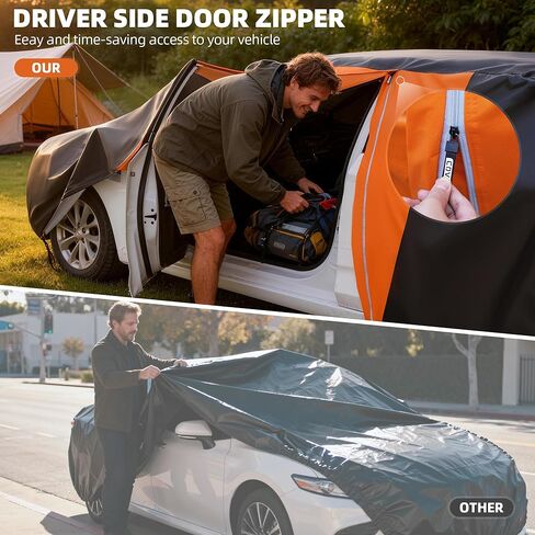غطاء سيارة مكون من 10 طبقات مقاوم للماء في جميع الأحوال الجوية، أغطية سيارة مبطنة من القطن الناعم للسيارات وغطاء ثلجي للسيارة مع سحاب للباب، مناسب عالمي لسيارة السيدان مقاس 186 بوصة - 193 بوصة طول، مقاس A5 (انظر جدول المقاسات) in Kuwait