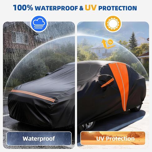 غطاء سيارة مكون من 10 طبقات مقاوم للماء في جميع الأحوال الجوية، أغطية سيارة مبطنة من القطن الناعم للسيارات وغطاء ثلجي للسيارة مع سحاب للباب، مناسب عالمي لسيارة السيدان مقاس 186 بوصة - 193 بوصة طول، مقاس A5 (انظر جدول المقاسات) in Kuwait
