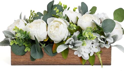 Flower Table Centerpieces for Wedding Pre-Made Artificial Peony Hydrangea Dining Table Decorations Wood Tray with Fake Flowers for Living Room Office Bar Kitchen Table(Pink) in Saudi Arabia