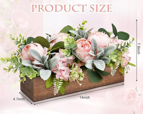Flower Table Centerpieces for Wedding Pre-Made Artificial Peony Hydrangea Dining Table Decorations Wood Tray with Fake Flowers for Living Room Office Bar Kitchen Table(Pink) in Saudi Arabia