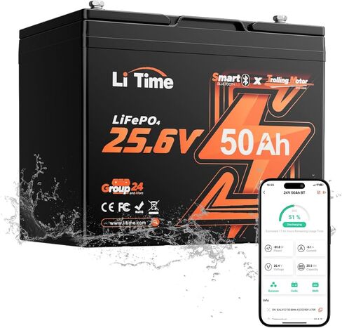 بطارية ليثيوم LiTime 4 عبوات 24 فولت 100 أمبير في الساعة مجموعة 31 بلوتوث لمحركات التصيد - حجم صغير، أكثر من 6000 دورة عميقة، حماية من القطع في درجات الحرارة المنخفضة in Kuwait
