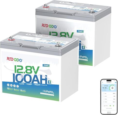 Redodo 2 Pack Smart Bluetooth 12V 165Ah بطارية بحرية ثنائية الغرض، 1200CCA Group 31 بطارية بدء، 2112Wh بطاريات دورة عميقة مع تسخين ذاتي، IP67 مقاومة للماء in Kuwait