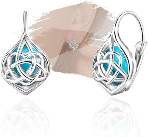 Celtic Knot Turquoise Earrings for Women Sterling Silver Hypallergenic Leverback Earrings Classic Jewelry Gifts for Mom Wife in Saudi Arabia