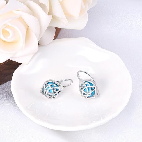 Celtic Knot Turquoise Earrings for Women Sterling Silver Hypallergenic Leverback Earrings Classic Jewelry Gifts for Mom Wife in Saudi Arabia