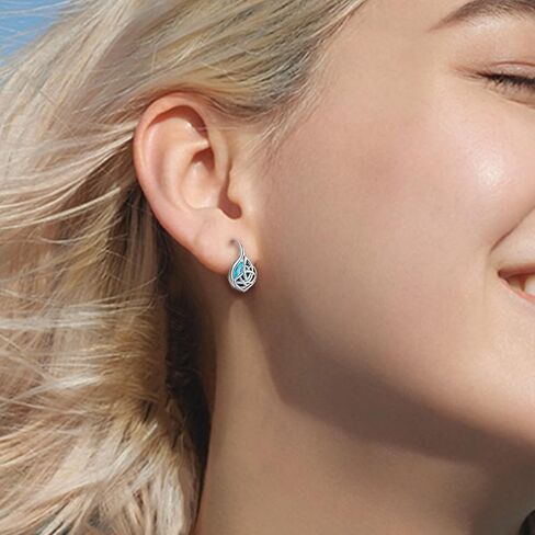 Celtic Knot Turquoise Earrings for Women Sterling Silver Hypallergenic Leverback Earrings Classic Jewelry Gifts for Mom Wife in Saudi Arabia