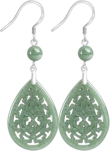 اليشم الطبيعي تخريمية أقراط فضة S925 استرخى قطرة دمعة الصليب القطع الناقص الأخضر الأزرق اليشم أقراط فنغشوي مجوهرات للنساء in Kuwait