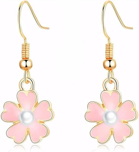 أقراط متدلية على شكل زهرة وردية للنساء - أقراط ساكورا لطيفة على شكل أوراق اللؤلؤ مجوهرات خيالية للعطلات الصيفية والمناسبات الخاصة in Kuwait