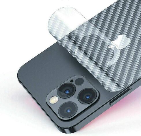 واقي شاشة خلفي لهاتف iPhone 12 Pro Max، طبقة حماية رفيعة للغاية من ألياف الكربون ثلاثية الأبعاد - عبوتين - شفاف in Kuwait