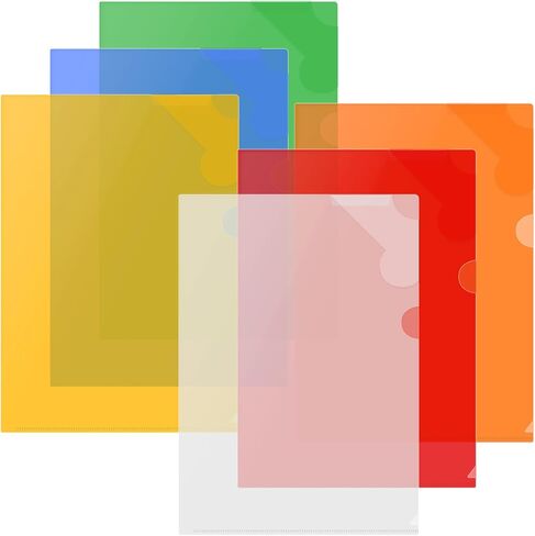 ViVin 36 Pack Plastic Clear Document Folders, L-Type Plastic 8.5x11 File Sleeves for Document Protection, Transparent Reusable A4 Project Pockets for School, Office, Home(6 Assorted Colors) in Kuwait