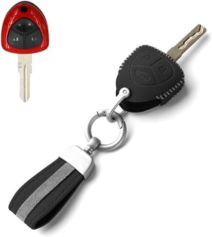 غطاء حماية لمفتاح السيارة من الجلد السويدي الفاخر مع سلسلة مفاتيح متوافقة مع فيراري 458 إيطاليا 612 599 GTB FF (أحمر) in Kuwait