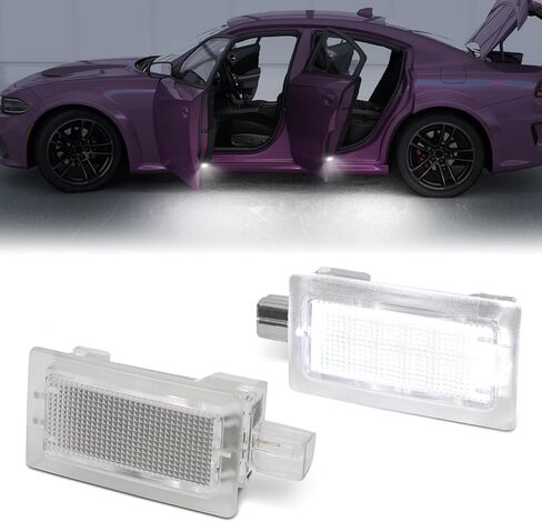 قطعتان من مصابيح LED لباب السيارة باللون الأبيض مصابيح البركة الترحيبية لشاحن دودج 2006-2020، لسيارات دودج تشالنجر ستراتوس ماغنوم أفينجر دارت كرايسلر 300 200 سيبرينغ ستيب فوتويل in Saudi Arabia