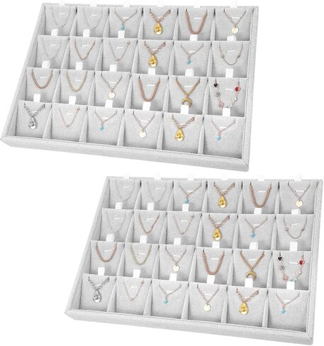 2PC Gray Ice Velvet Stackable Jewelry Display Tray Organizer with Removable Dividers, Multi-Compartment Storage Box for Earrings Necklaces Bracelets Rings Showcase - 13.8x9.5x1.2inch in Saudi Arabia