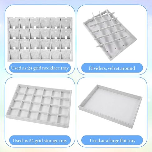 2PC Gray Ice Velvet Stackable Jewelry Display Tray Organizer with Removable Dividers, Multi-Compartment Storage Box for Earrings Necklaces Bracelets Rings Showcase - 13.8x9.5x1.2inch in Saudi Arabia