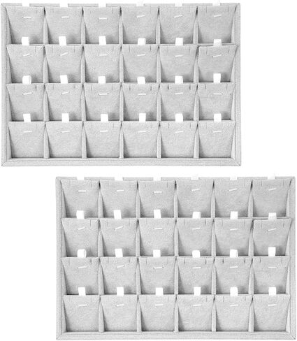 2PC Gray Ice Velvet Stackable Jewelry Display Tray Organizer with Removable Dividers, Multi-Compartment Storage Box for Earrings Necklaces Bracelets Rings Showcase - 13.8x9.5x1.2inch in Saudi Arabia