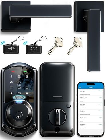 Veise VE07-L أقفال ذكية للتحكم في بصمة الإصبع مع مقابض من سبائك الزنك شديدة التحمل، دخول بدون مفتاح للباب الأمامي، شاشة لمس إلكترونية رقمية، قفل تلقائي، مقاوم للماء، سهل التركيب، أسود غير لامع in Kuwait
