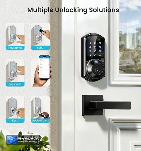 Veise VE07-L أقفال ذكية للتحكم في بصمة الإصبع مع مقابض من سبائك الزنك شديدة التحمل، دخول بدون مفتاح للباب الأمامي، شاشة لمس إلكترونية رقمية، قفل تلقائي، مقاوم للماء، سهل التركيب، أسود غير لامع in Kuwait