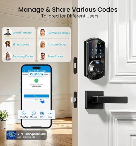 Veise VE07-L أقفال ذكية للتحكم في بصمة الإصبع مع مقابض من سبائك الزنك شديدة التحمل، دخول بدون مفتاح للباب الأمامي، شاشة لمس إلكترونية رقمية، قفل تلقائي، مقاوم للماء، سهل التركيب، أسود غير لامع in Kuwait