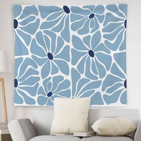 WNAGT Boho Abstract Blue Floral Tapestry Wall Hanging, Minimalist Mid Century Modern Boho Flower Botanical Wall Blanket Decor for Home Living Room Girls Bedroom Dorm, 50x60 Inch in Kuwait
