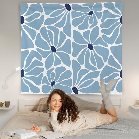 WNAGT Boho Abstract Blue Floral Tapestry Wall Hanging, Minimalist Mid Century Modern Boho Flower Botanical Wall Blanket Decor for Home Living Room Girls Bedroom Dorm, 50x60 Inch in Kuwait