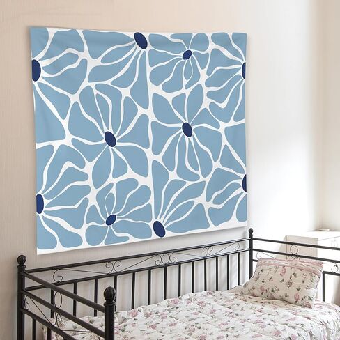 WNAGT Boho Abstract Blue Floral Tapestry Wall Hanging, Minimalist Mid Century Modern Boho Flower Botanical Wall Blanket Decor for Home Living Room Girls Bedroom Dorm, 50x60 Inch in Kuwait