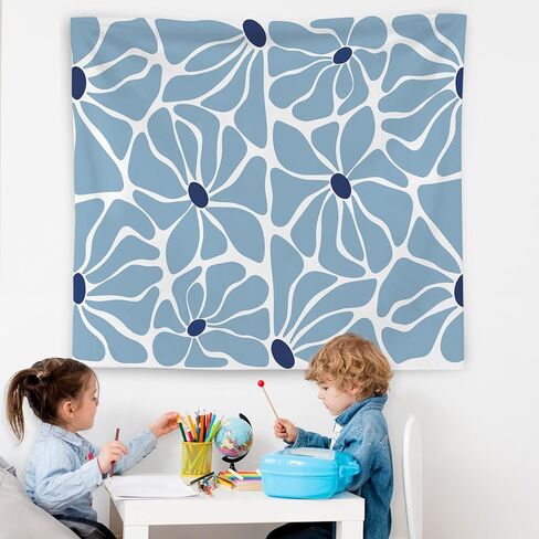 WNAGT Boho Abstract Blue Floral Tapestry Wall Hanging, Minimalist Mid Century Modern Boho Flower Botanical Wall Blanket Decor for Home Living Room Girls Bedroom Dorm, 50x60 Inch in Kuwait