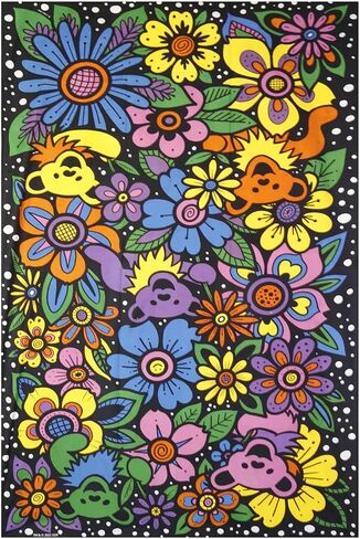 Sunshine Joy Grateful Dead 3D Flower Bears نسيج مفرش المائدة جدار الفن الشاطئ ملاءة ضخمة - تأثيرات ثلاثية الأبعاد مذهلة (60 × 90 بوصة) in Saudi Arabia